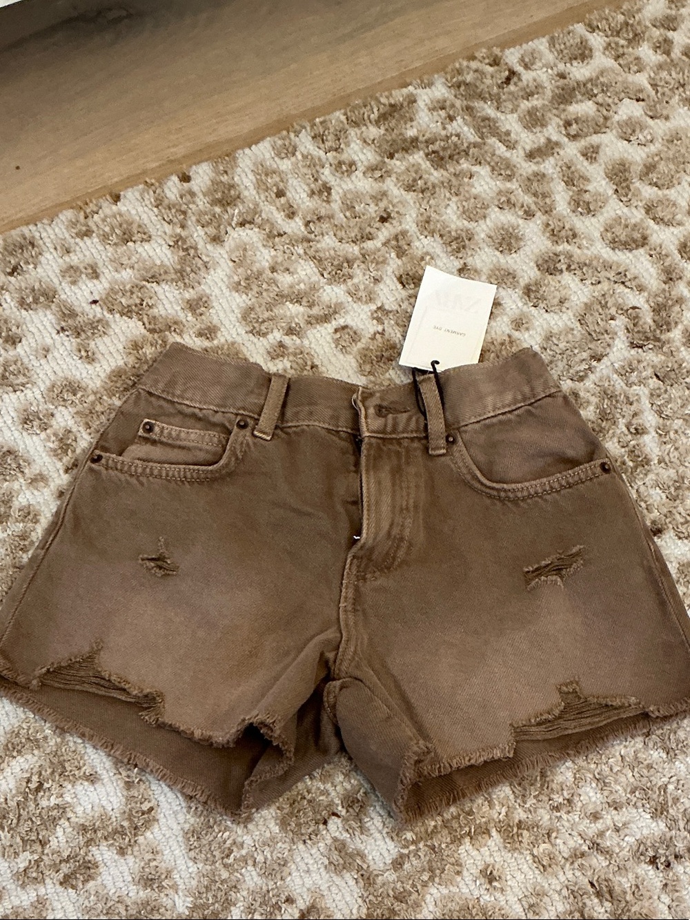 Zara Brown Distressed Girls' Denim Shorts